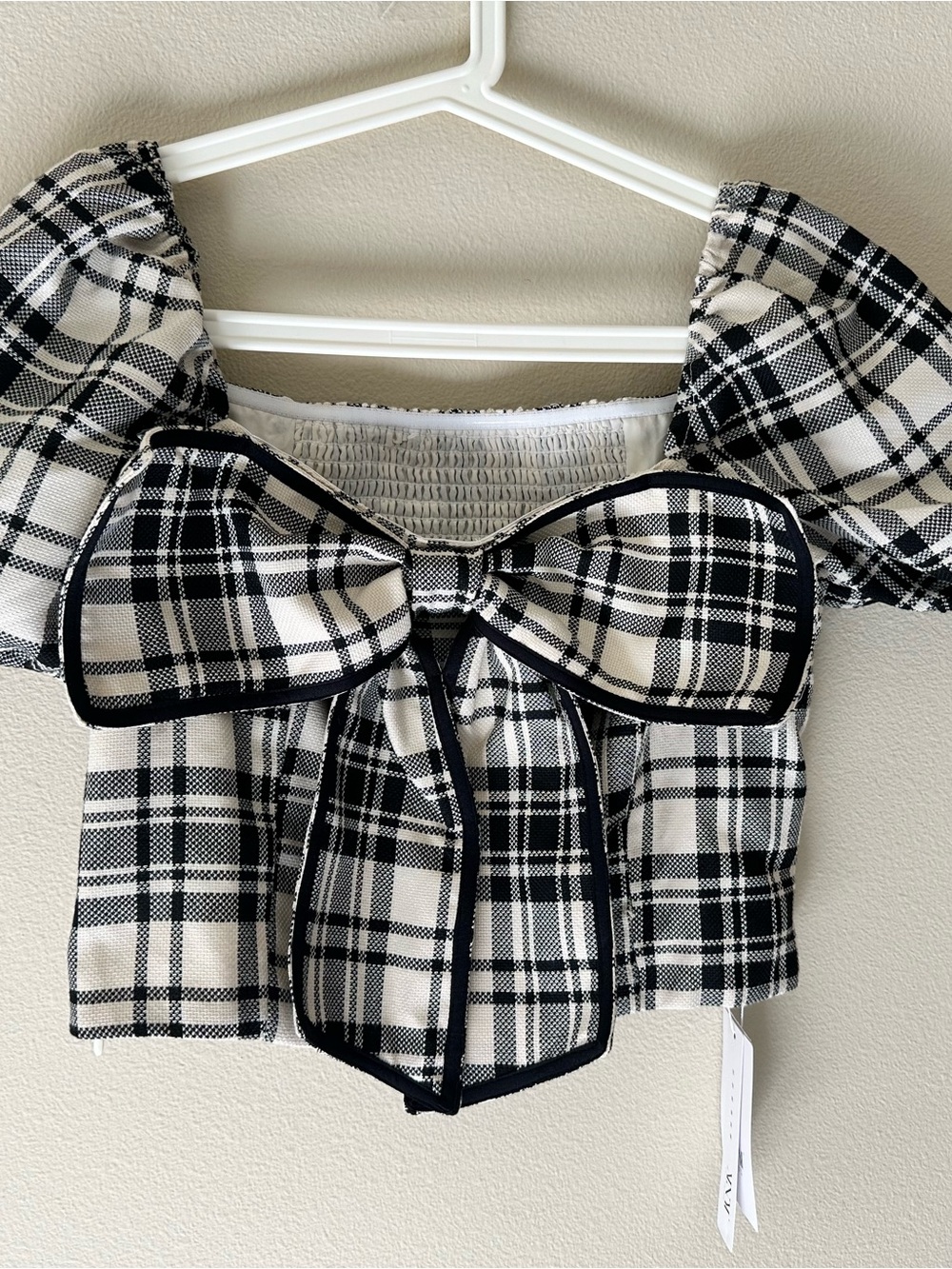 Black and White Plaid Bow Crop Top
